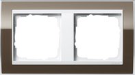 Рамка 2 поста, для горизонтального/вертикального монтажа, пластик прозрачный коричневый-глянц.белый