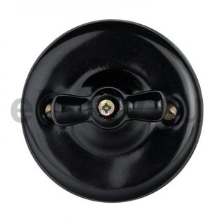 Выключатель поворотный одноклавишный перекресный (вкл/выкл с 3-х мест) 10 А / 250 В, для внутреннего монтажа, фарфор черный