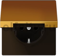 Розетка с заземляющими контактами 16 А / 250 В, с откидной крышкой и защитой от детей, с уплотнительной мембраной IP44, автоматические зажимы, металл под золото