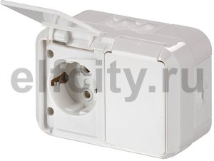 Розетка DoubleSCHUKO с заземлением, 16А / 250В IP44, винтовые клеммы, серия Jussi, белый