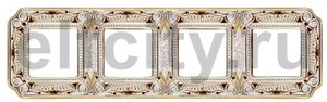 Рамка 4 поста для горизонтального и вертикального монтажа - Firenze Crystal De Luxe - Palace, цвет: золото, белая патина