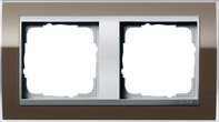 Рамка 2 поста, для горизонтального/вертикального монтажа, пластик прозрачный коричневый-алюминий