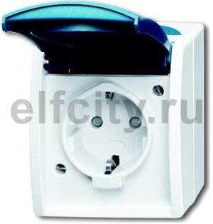 Розетка SCHUKO 16А 250В IP44 для открытого монтажа, с полем для надписи, серия ocean, цвет серый/сине-зелёный