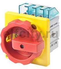 MASTER/EMER. STOP SWITCH 4-ПОЛЮСА IU=63, P/AC-23A W. 400V=22KW FRONT MOUNTING FOUR-HOLE MOUNTING ROT. MECHANISM RED/YELLOW