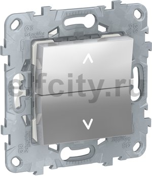 Unica New Выключатель2-клав., для жалюзи, без фиксации, 2 х сх.4, алюм.