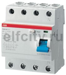 Выключатель дифференциального тока (ВДТ) 4P F204 AC-80/0,3