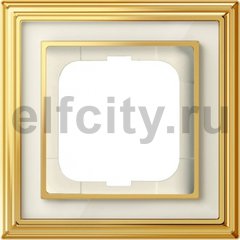 Рамка 1 пост, латунь полированная/белое стекло