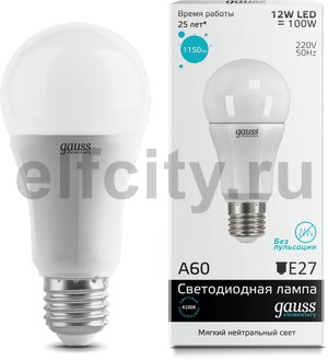 Лампа Gauss LED Elementary A60 12W E27 4100K 1/40