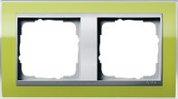 Рамка 2 поста, для горизонтального/вертикального монтажа, пластик прозрачный зеленый-алюминий