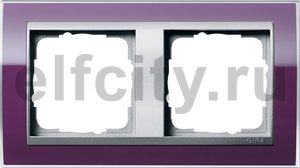 Рамка 2 поста, для горизонтального/вертикального монтажа, пластик прозрачный темно-фиолетовый-алюминий