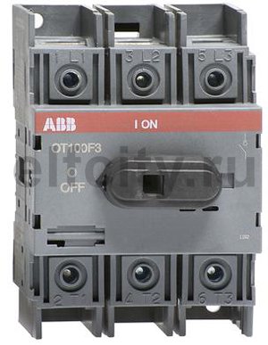 Рубильник OT100F3 до 100А 3х-полюсный для установки на DIN-рейку или монтажная плата (с резерв. ручкой)