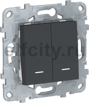 Unica New Переключатель 2-клав., 2 модуля,с подсветкой, 2 х сх.6а, антрацит