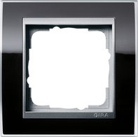 Рамка 1 пост, пластик прозрачный черный-алюминий
