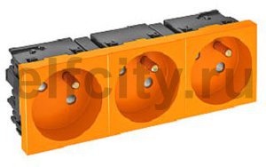 Розетка тройная 33° Modul45connect, франц. стандарт, 250 В, 16A (оранжевый)