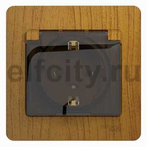 Glossa Розетка 2К+З 16А 250В~ со шторк. и с крышк. в сборе с рамкой, IP20, дерево дуб