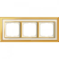 Рамка 3 поста, для горизонтального/вертикального монтажа, латунь полированная/белое стекло