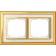 Рамка 2 поста, для горизонтального/вертикального монтажа, латунь полированная/белое стекло