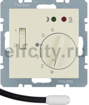 Регулятор температуры помещения пола с замыкающим контактом, с центральной панелью и светодиодом, S.1, цвет: белый, глянцевый