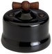Диммер поворотный 60-900 Вт. для ламп накаливания и галоген., 220В, наружный монтаж, фарфор черный, ручка старое дерево