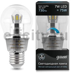 Лампа Gauss LED Globe-dim Crystal Clear 7W E27 4100K диммируемая 1/10/100