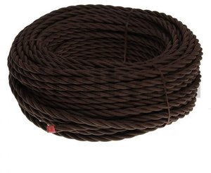 Ретро кабель 3х2.5 плетеный, в двойной ПВХ изоляции с пламегасительным наполнителем, покрыт антигорючими нитеевыми волокнами, в упаковке 50м, коричневый