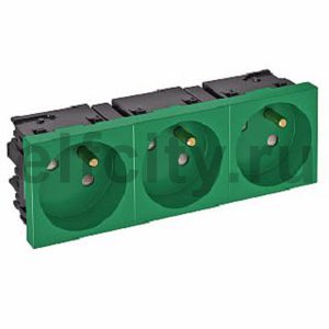Розетка тройная 33° Modul45connect, франц. стандарт, 250 В, 16A (зеленый)