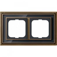 Рамка 2 поста, для горизонтального/вертикального монтажа, латунь античная/черное стекло