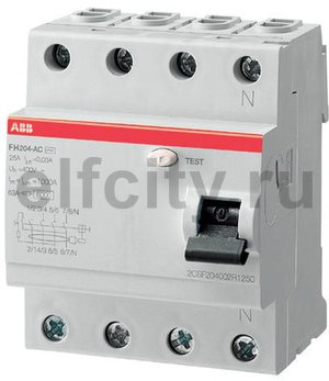 Выключатель дифференциального тока (ВДТ) 4P FH204AC-25/0,1