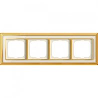 Рамка 4 поста, для горизонтального/вертикального монтажа, латунь полированная/белое стекло