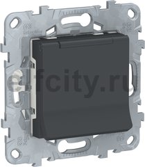 Unica New Розетка 2К+З со шторками, с крышкой, 16 А, 250 В, IP40, антрацит