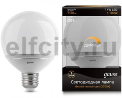 Лампа Gauss LED G95-dim 14W E27 2700K диммируемая 1/10/40