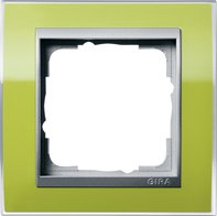 Рамка 1 пост, пластик прозрачный зеленый-алюминий