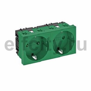 Розетка двойная 0° с з/к, 250 В, 16A (зеленый)