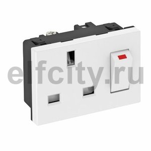 Розетка одинарная 0° брит.стандарт с выключателем, 16А, 250 В (белый)