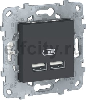 Unica New Розетка USB, 2-местная, 5 В / 2100 мА, антрацит