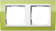 Рамка 2 поста, для горизонтального/вертикального монтажа, пластик прозрачный зеленый-глянц.белый